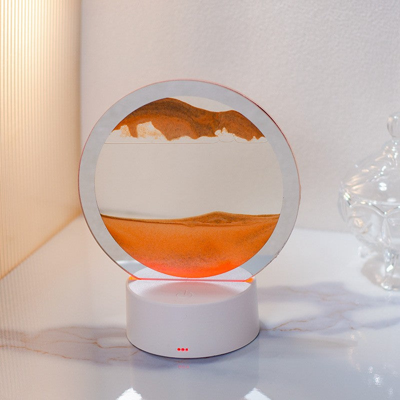 Lampa Decorativa Tip Clepsidra Cu Nisipuri Miscatoare, Imagine 3D Dinamica Si Efect Antistres, Alimentare USB Sau Baterii, Sticla Si Acril, 16 x 18.5 cm, Galben