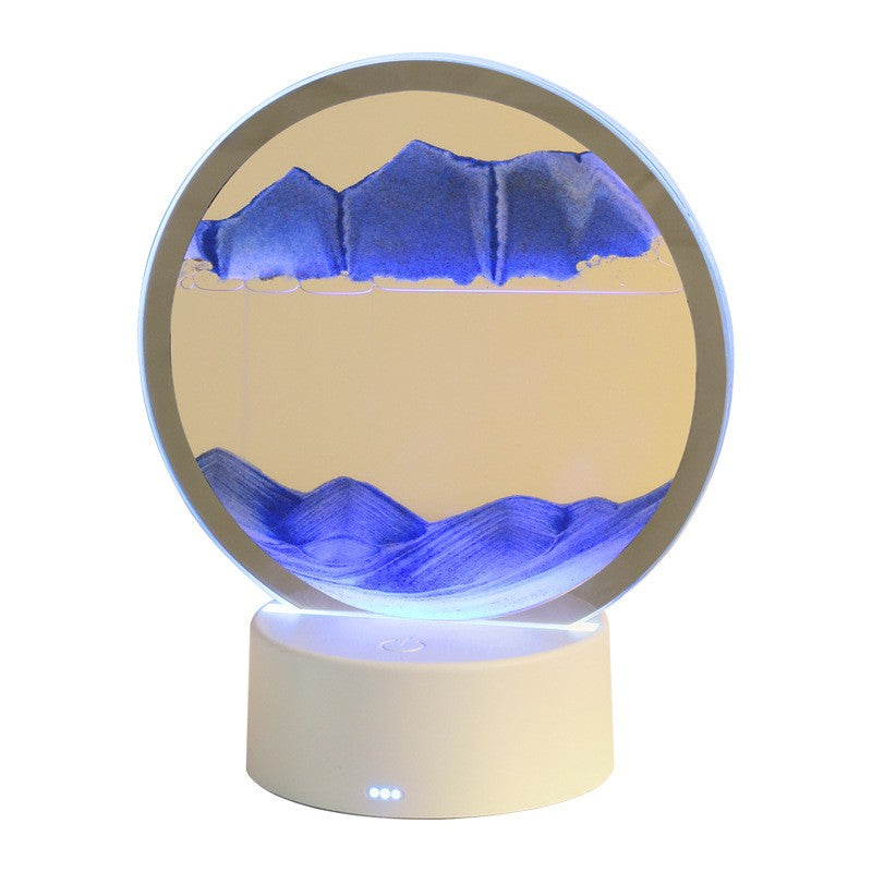 Lampa Decorativa Cu Nisip Miscator, Clepsidra Cu Imagine 3D Dinamica, Efect Antistres, Alimentare Duala USB Sau Baterii, Acril Si Sticla, 16 x 18.5 cm, Albastru