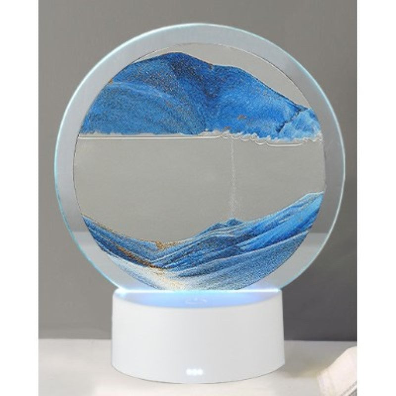 Lampa Decorativa Cu Nisip Miscator, Clepsidra Cu Imagine 3D Dinamica, Efect Antistres, Alimentare Duala USB Sau Baterii, Acril Si Sticla, 16 x 18.5 cm, Albastru