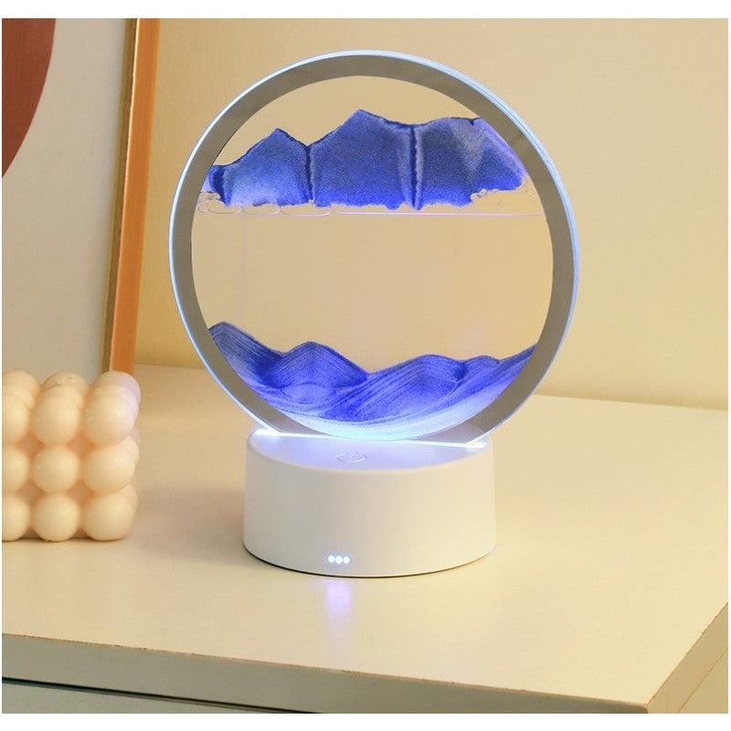 Lampa Decorativa Cu Nisip Miscator, Clepsidra Cu Imagine 3D Dinamica, Efect Antistres, Alimentare Duala USB Sau Baterii, Acril Si Sticla, 16 x 18.5 cm, Albastru