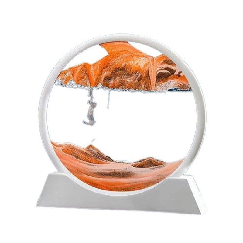 Clepsidra Decorativa cu Nisip Miscator, Imagine 3D Dinamica, Efect Antistres si Relaxant pentru Birou, Sticla Acrilica de Inalta Transparenta, Cadru Alb, 25x26.5 cm, Auriu