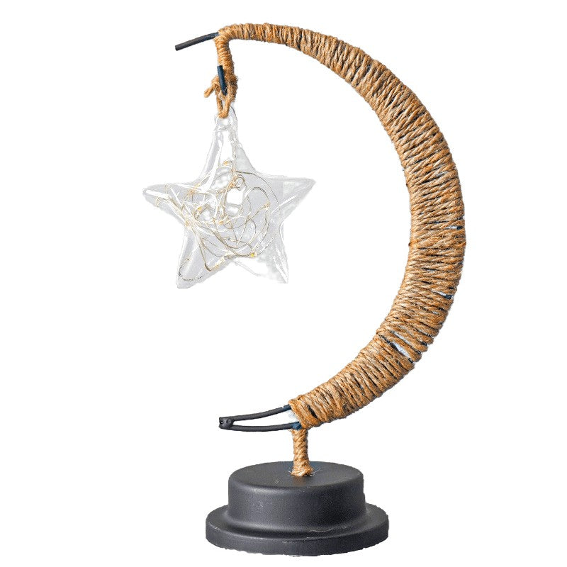 Lampa Veghe LED, Semi-Luna cu Stea Suspendata, Design Romantic cu 11 LED-uri, Cadru Metalic si Sticla, 28x15 cm, Alb Cald