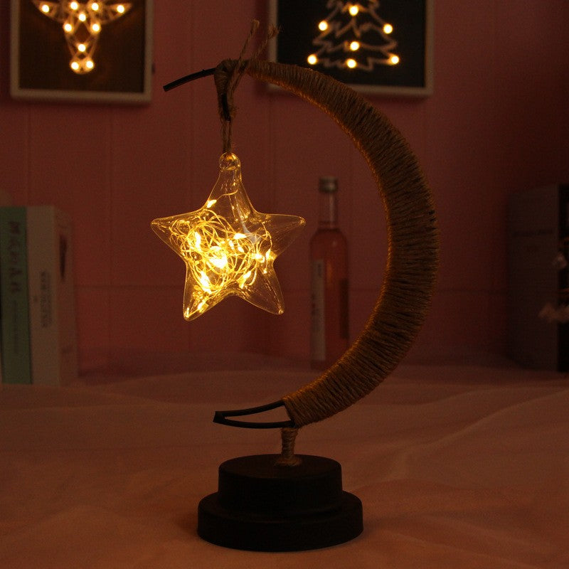 Lampa Veghe LED, Semi-Luna cu Stea Suspendata, Design Romantic cu 11 LED-uri, Cadru Metalic si Sticla, 28x15 cm, Alb Cald