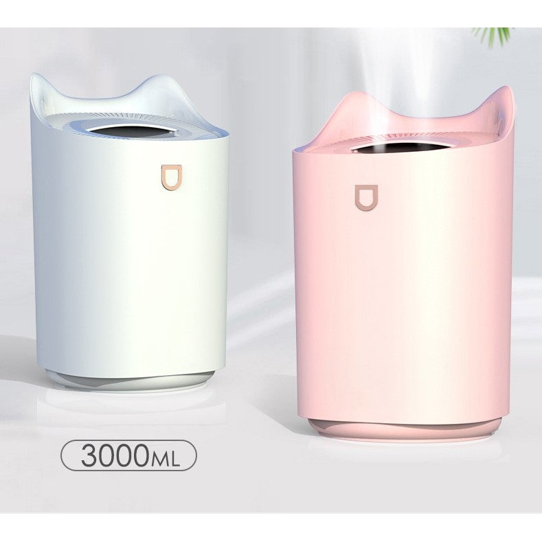 Umidificator de Aer cu Duza Dubla, Capacitate 3L, Umplere Superioara, Lumina Ambientala 7 Culori, Silentios 35dB, Oprire Automata, Alimentare USB, ABS si PP, Alb