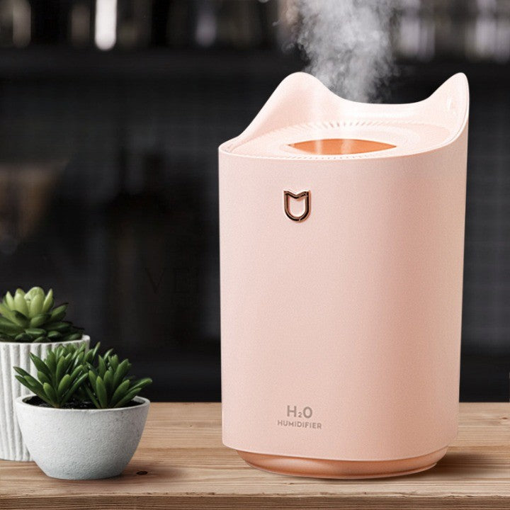 Umidificator de Aer cu Duza Dubla, Capacitate Mare 3L, Silentios 35dB, Lumina LED 7 Culori, Alimentare USB, ABS si PP, Roz