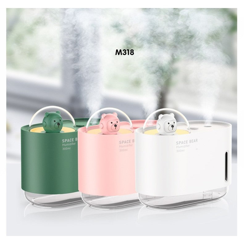 Umidificator de Aer si Difuzor de Arome Ursulet Spatial, Tehnologie Ultrasunete Silentioasa sub 28 dB, Lumini LED Colorate, Alimentare USB, Rezervor 300 ml, Verde