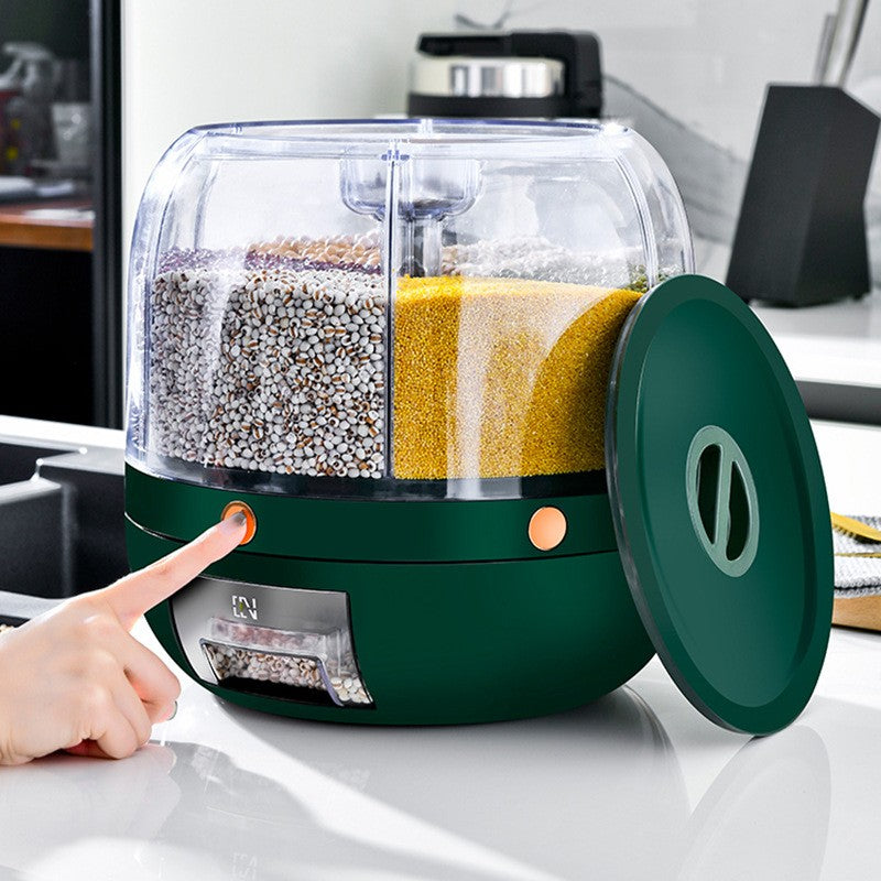 Dozator Cereale Rotativ 360 Grade, Dispenser Alimente cu 6 Compartimente si Inchidere Etansa, Plastic Rezistent, Capacitate 6 L, Verde