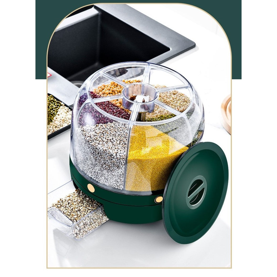 Dozator Cereale Rotativ 360 Grade, Dispenser Alimente cu 6 Compartimente si Inchidere Etansa, Plastic Rezistent, Capacitate 6 L, Verde