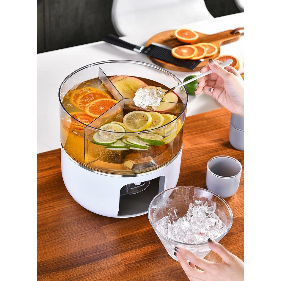 Dozator de Apa Rotativ, Dispozitiv Servire Bauturi cu 3 Compartimente Detasabile, Sistem de Rotire 360 Grade, Plastic Alimentar, Capacitate 5.2 L, Alb