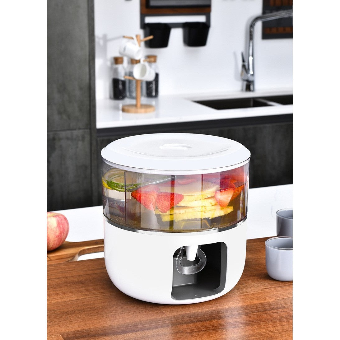Dozator de Apa Rotativ, Dispozitiv Servire Bauturi cu 3 Compartimente Detasabile, Sistem de Rotire 360 Grade, Plastic Alimentar, Capacitate 5.2 L, Alb