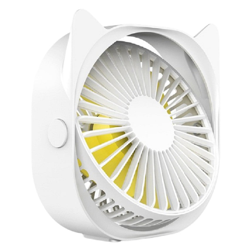 Mini Ventilator Portabil pentru Birou, Alimentare USB, Rotire 360 Grade, 3 Viteze, Silentios, Design Urechi de Pisica, Material ABS, 13.5 x 12.8 cm, Alb