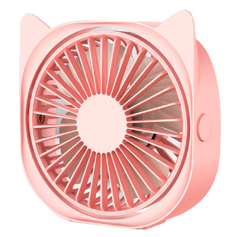 Mini Ventilator de Birou Portabil, USB, Silentios cu 3 Viteze, Rotire 360 Grade, Design Urechi de Pisica, Material ABS, 13.5 x 12.8 cm, Roz