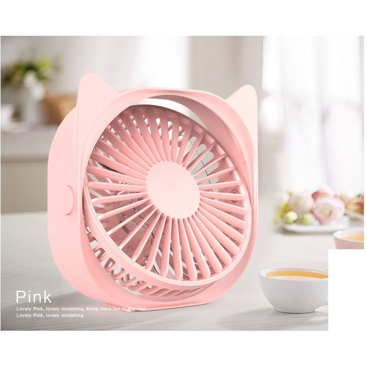 Mini Ventilator de Birou Portabil, USB, Silentios cu 3 Viteze, Rotire 360 Grade, Design Urechi de Pisica, Material ABS, 13.5 x 12.8 cm, Roz