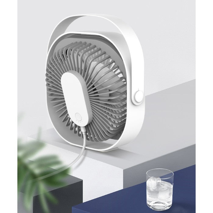 Ventilator de Birou Mini, Portabil cu Alimentare USB, Rotire 360 Grade, 3 Viteze, Motor Silentios fara Perii, Design Urechi de Pisica, Material ABS, 13.5 x 12.8 x 5.5 cm, Alb
