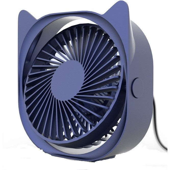 Mini Ventilator de Birou Portabil cu USB, Rotire 360 Grade, Design Urechi de Pisica, Motor Silentios Fara Perii, 3 Viteze, ABS, 13.5 x 12.8 cm, Albastru
