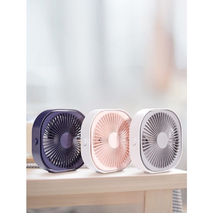 Ventilator Mini De Birou Portabil, Alimentare USB, 3 Viteze Reglabile, Rotire 360 Grade, Motor Silentios Fara Perii, Material ABS, 13.5 x 12.8 cm, Albastru
