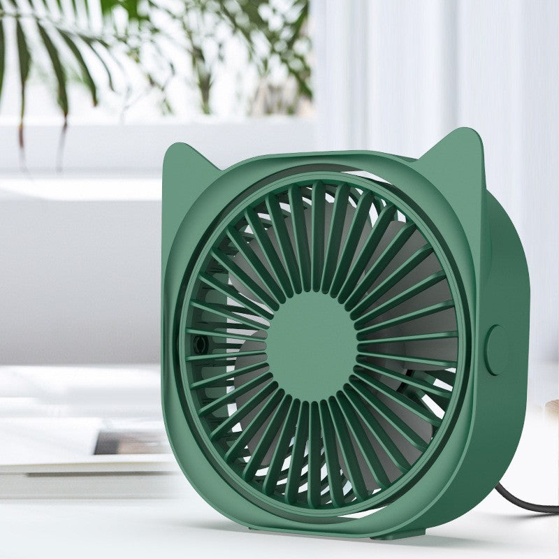 Mini Ventilator de Birou Portabil, USB, 3 Viteze, Rotire 360 Grade, Motor Silentios, Design Urechi Pisica, ABS, 13.5 x 12.8 cm, Verde