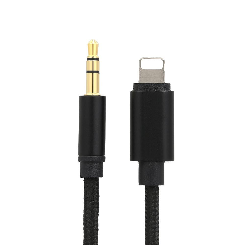Cablu Audio Adaptor Lightning la Jack 3.5 mm, Conector Auxiliar pentru iPhone, iPad si iPod, Material TPE si Cupru, Lungime 1m, Negru