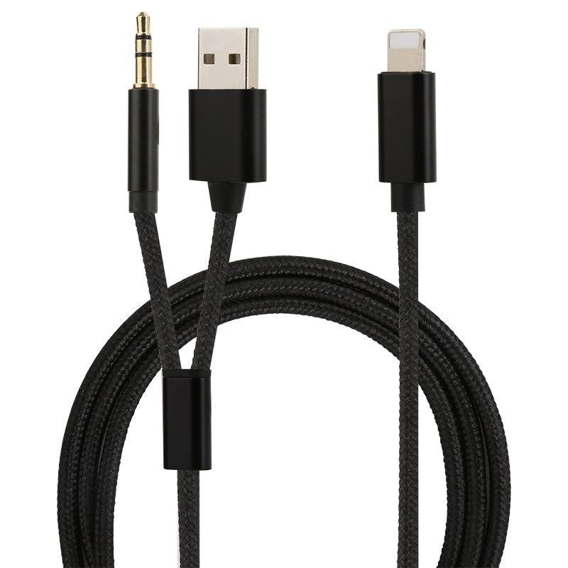 Cablu Adaptor 2 In 1 Audio Si Incarcare, Jack Auxiliar 3.5 mm Si Lightning, Conectori Placati Cu Aur, Compatibil iPhone, 1 m, Negru