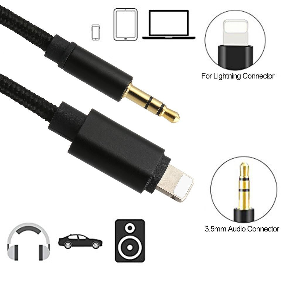 Cablu Adaptor 2 In 1 Audio Si Incarcare, Jack Auxiliar 3.5 mm Si Lightning, Conectori Placati Cu Aur, Compatibil iPhone, 1 m, Negru