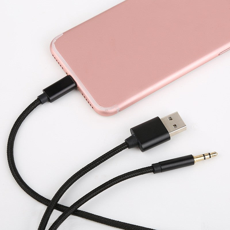 Cablu Adaptor 2 In 1 Audio Si Incarcare, Jack Auxiliar 3.5 mm Si Lightning, Conectori Placati Cu Aur, Compatibil iPhone, 1 m, Negru