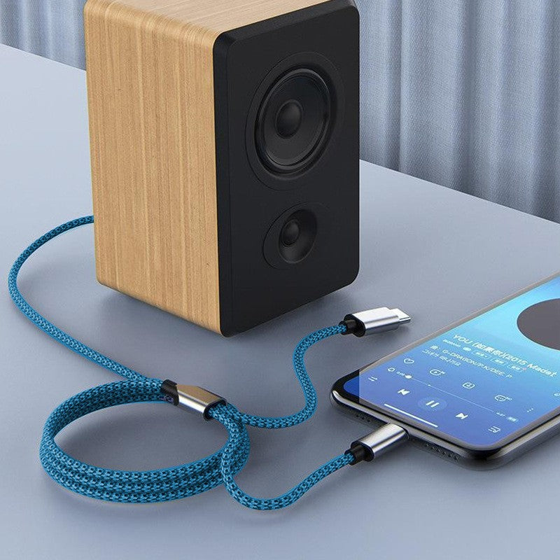 Cablu Adaptor Audio 2 in 1 Jack 3.5 mm la Lightning si USB Type C, Conector Tata, Protectie Anti-Rupere, Lungime 1m, Albastru Inchis