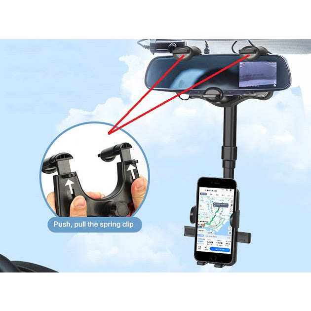 Suport Auto Pentru Oglinda Retrovizoare, Rotativ 360 Grade, Brat Telescopic si Retractabil, Multifunctional, ABS cu Finisaj Carbon, Negru