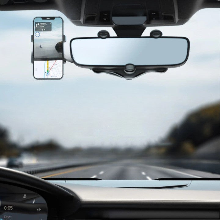 Suport Auto Pentru Telefon Cu Fixare Pe Oglinda Retrovizoare, Model Y611, Brat Retractabil Si Rotativ 360 Grade, ABS, Negru