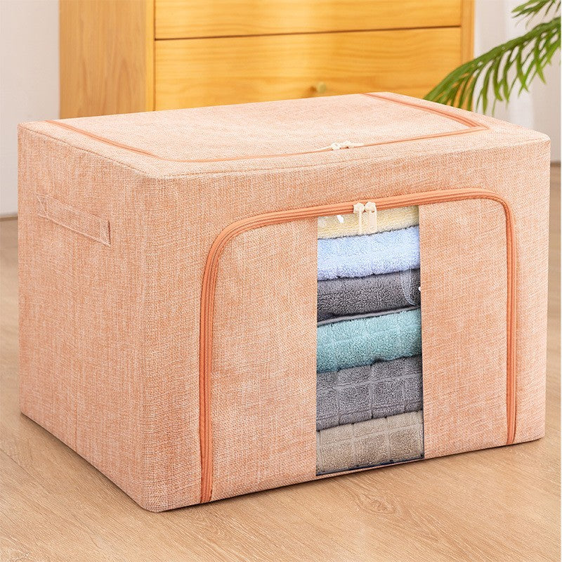 Cutie Depozitare Pliabila Pentru Haine Si Jucarii, Organizator Textil Cu Fermoar Si Fereastra, Cadru Metalic Si Baza Stabila, 66 L, Roz Pudrat, 50x40x33 cm