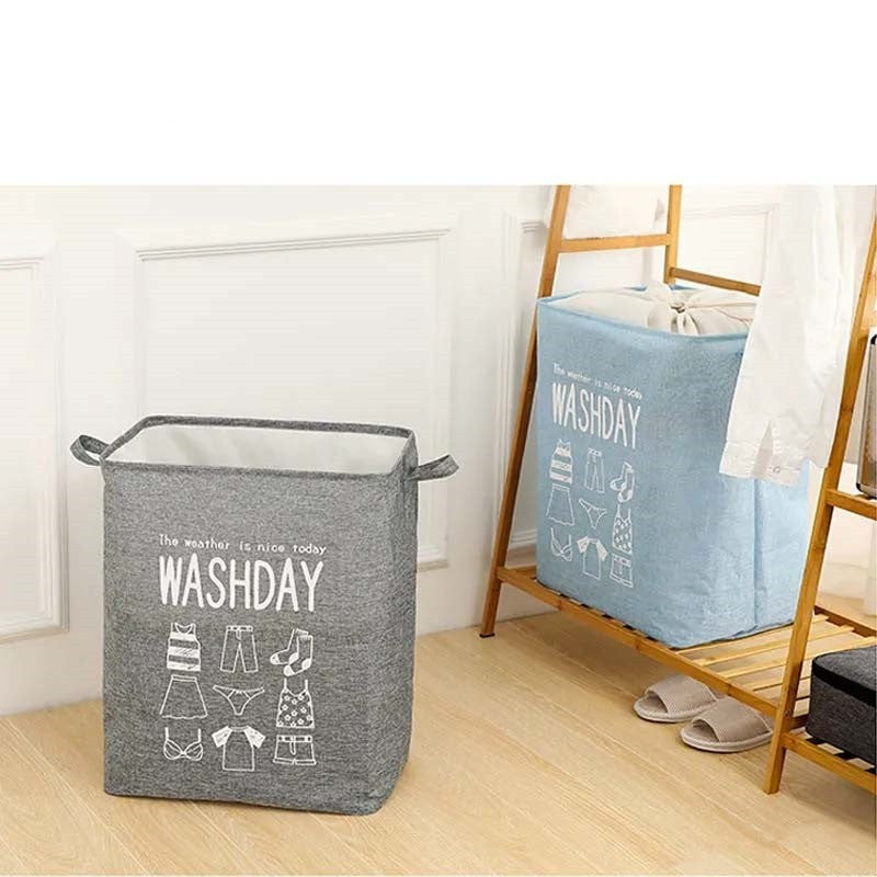 Cos de Rufe Pliabil, Cos pentru Depozitare Haine Murdare, Material Textil din Bumbac si In, 72 L, 30x40x60 cm, Gri cu Imprimeu