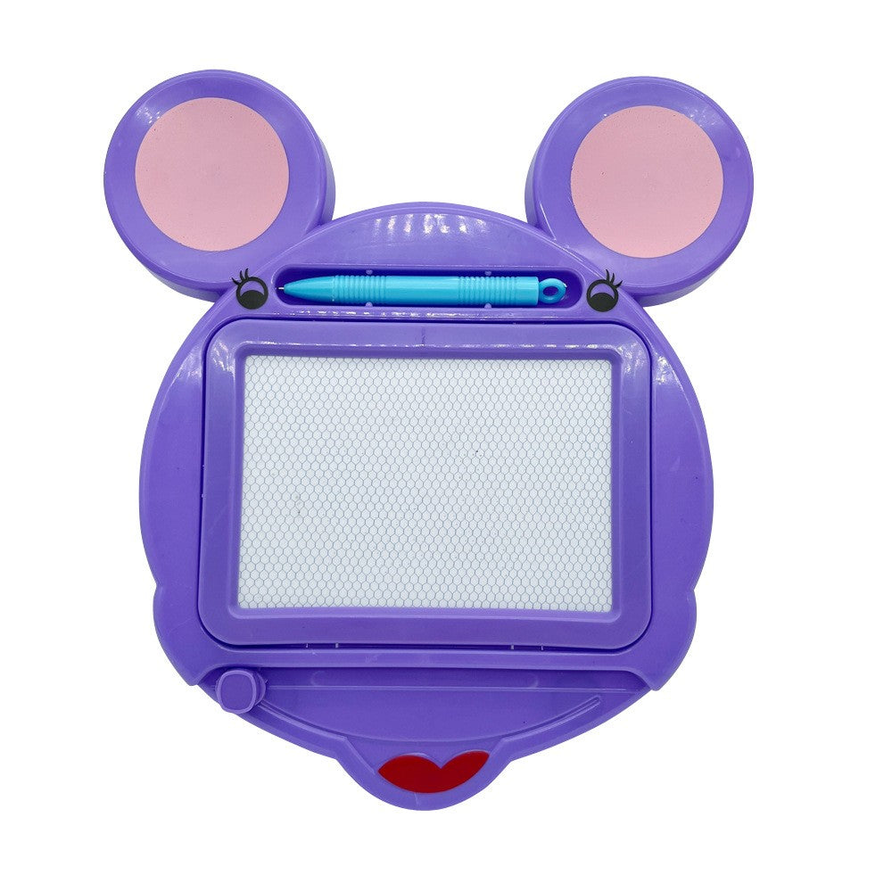 Tabla Magnetica pentru Desen si Scris, Model Soricel cu Pix si Glisor de Stergere, Jucarie Educativa, Plastic, 23x26.5 cm, Mov