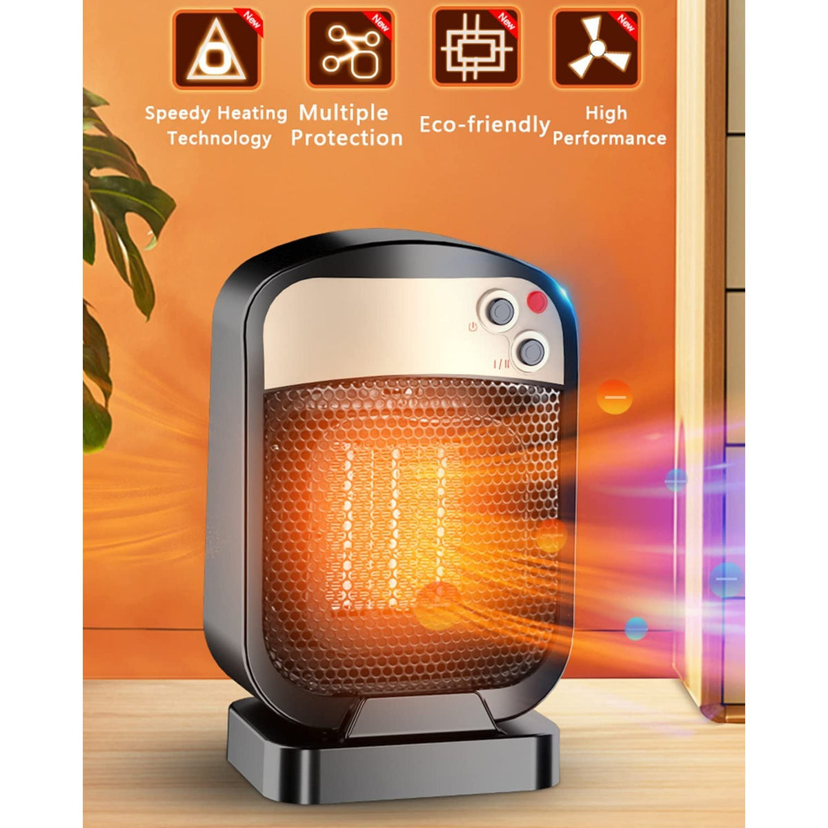 Radiator Electric Vertical, Aeroterma Compacta cu 3 Trepte de Putere, Incalzitor Portabil pentru Casa si Birou, 1800W, Negru