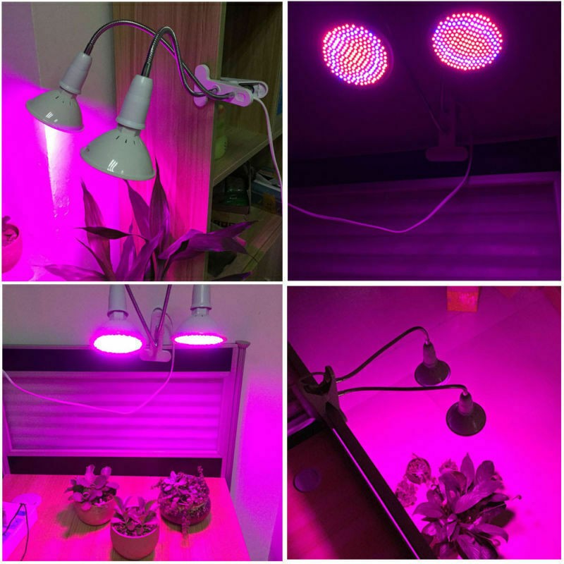 Lampa LED Pentru Cresterea Plantelor De Interior, Cap Dublu Ajustabil, Spectru Rosu Si Albastru, 290 LED-uri, Fixare Cu Clips, 46x11.5x9.2 cm