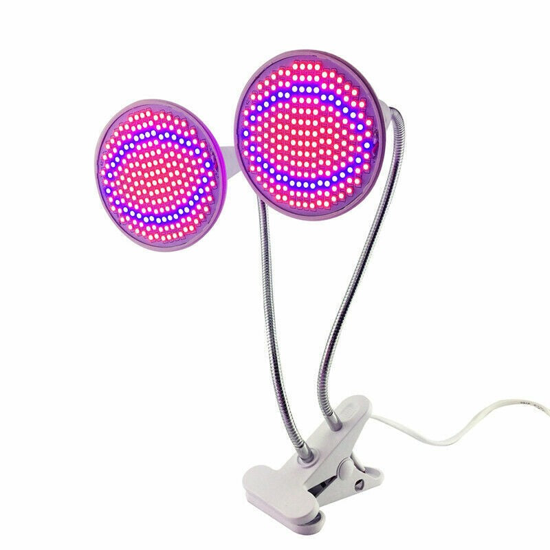 Lampa LED Pentru Cresterea Plantelor De Interior, Cap Dublu Ajustabil, Spectru Rosu Si Albastru, 290 LED-uri, Fixare Cu Clips, 46x11.5x9.2 cm