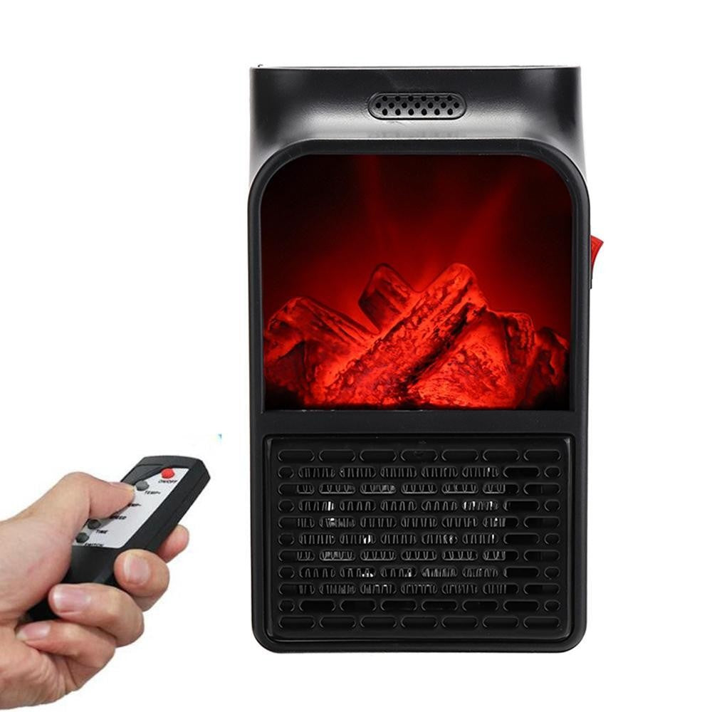Aeroterma Portabila Electrica, Mini Radiator Puternic 1000W, Efect Semineu cu Flacara 3D, Display LCD, Termostat Reglabil si Temporizator, Telecomanda Inclusa, Negru