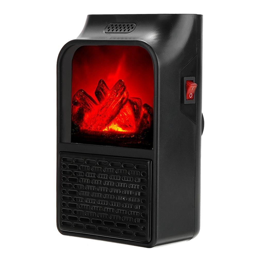 Aeroterma Portabila Electrica, Mini Radiator Puternic 1000W, Efect Semineu cu Flacara 3D, Display LCD, Termostat Reglabil si Temporizator, Telecomanda Inclusa, Negru