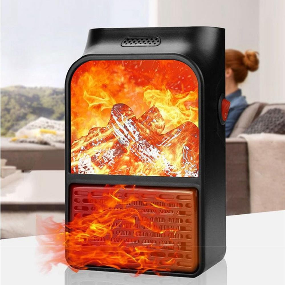 Aeroterma Portabila Electrica, Mini Radiator Puternic 1000W, Efect Semineu cu Flacara 3D, Display LCD, Termostat Reglabil si Temporizator, Telecomanda Inclusa, Negru