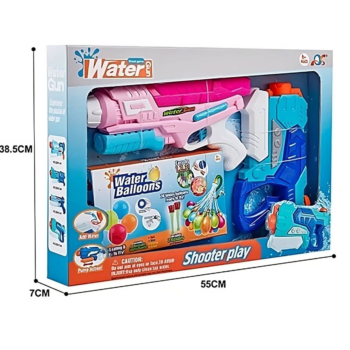 Set 2 Pistoale cu Apa pentru Copii si Adulti, Pompa cu Inalta Presiune, Jucarii Exterior pentru Piscina si Plaja, Roz si Albastru, 600 ML si 550 ML