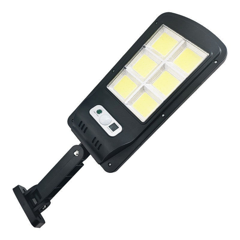 Lampa Solara De Exterior Cu Senzor De Miscare Si Lumina, 120 LED COB, 2880 Lumeni, 24W, IP65, 3 Moduri Iluminare, Telecomanda, ABS, Alb Rece, 37 x 11.5 cm