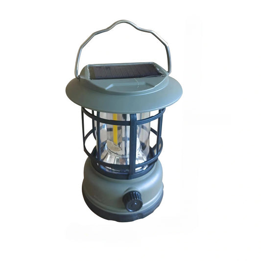 Lampa Camping Portabila, Felinar Vintage cu 30 COB LED, Intensitate Reglabila, Incarcare Solara si USB Type-C, Material ABS, Acumulator 1200mAh Inclus, 5W, Verde