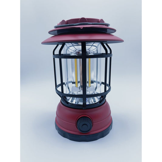 Lampa Portabila Camping si Felinar Vintage, 30 COB LED, Intensitate Reglabila, Incarcare Solara si USB Type-C, Acumulator 1200 mAh, Material ABS, 5W, Rosu