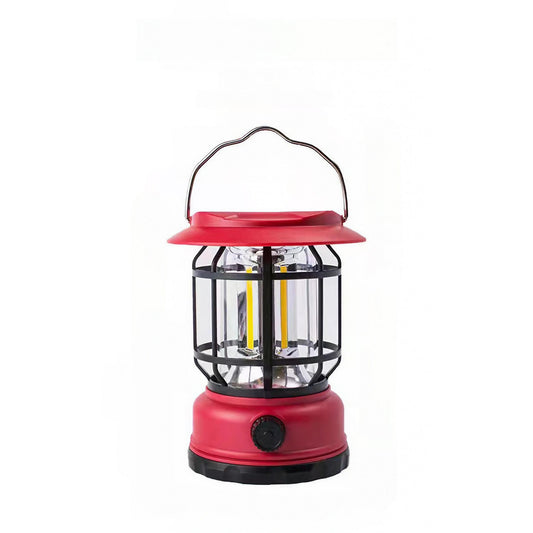 Lampa Portabila Camping si Felinar Vintage, 30 COB LED, Intensitate Reglabila, Incarcare Solara si USB Type-C, Acumulator 1200 mAh, Material ABS, 5W, Rosu