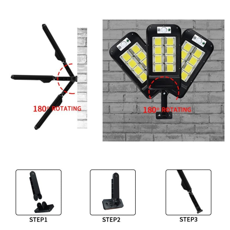 Lampă Stradală Solară cu Senzor de Mișcare și Telecomandă, 108 LED COB, 2592 Lumeni, 21.6 W, Protecție IP65, 3 Moduri Iluminare, Plastic ABS, 36 cm x 11.5 cm, Alb Rece