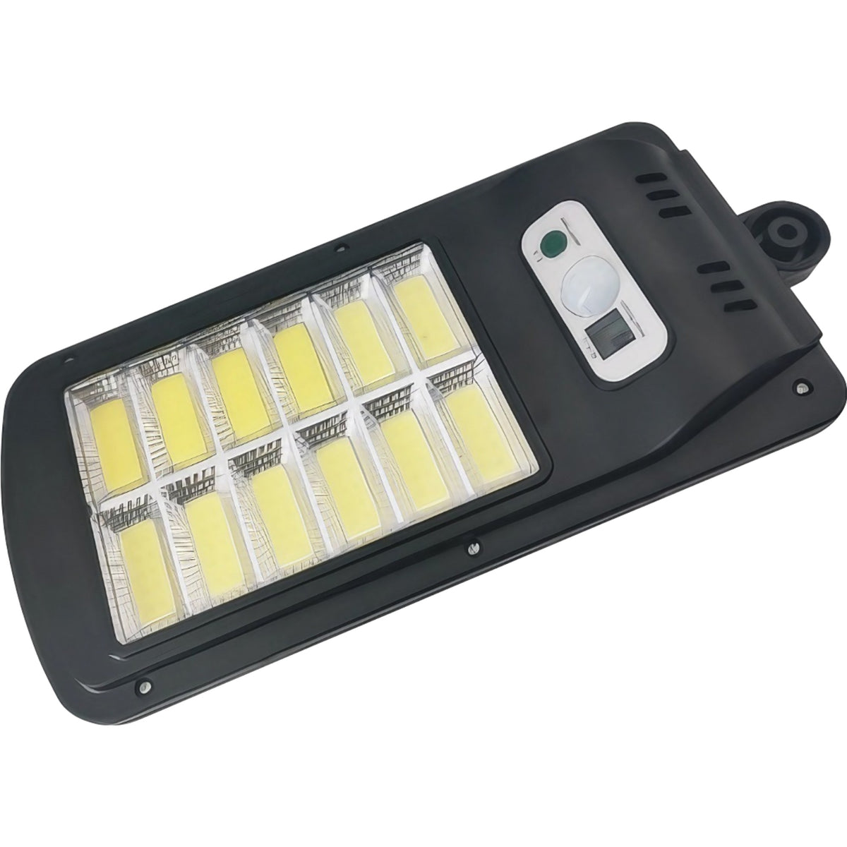 Lampa Solara de Exterior LED cu Senzor de Miscare si Lumina, 120 COB, 2880 Lumeni, 24W, IP65, 3 Moduri de Iluminare, Telecomanda, ABS, 37 x 11.5 cm, Alb Rece