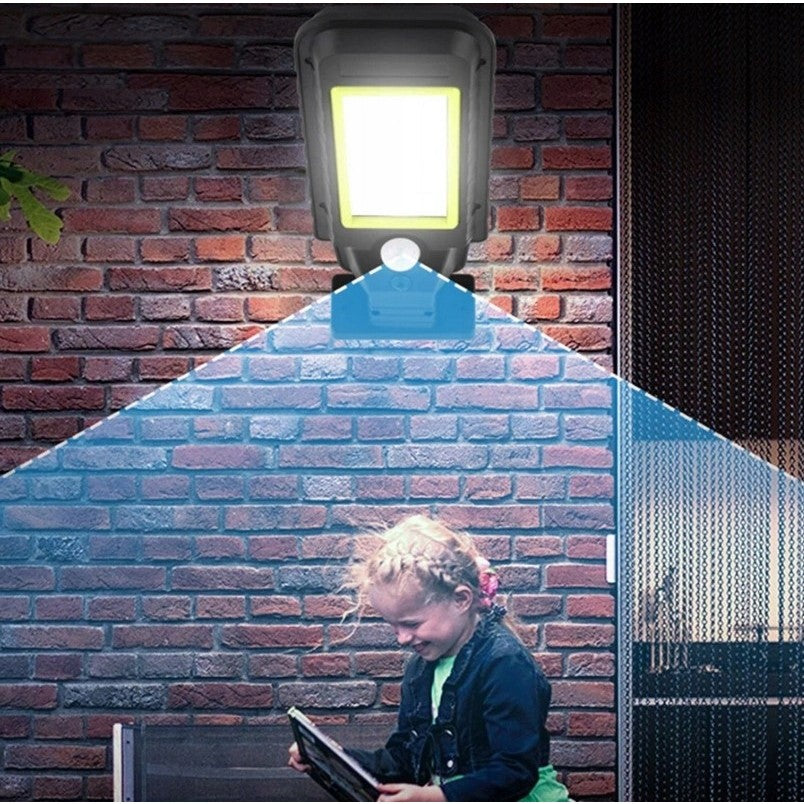 Lampa Solara De Exterior LED Cu Senzor De Miscare Si Lumina, 128 LED COB, 3072 Lumeni, 3 Moduri Iluminare, Protectie IP65, Telecomanda, Carcasa ABS, 23 x 11.5 cm, Alb Rece