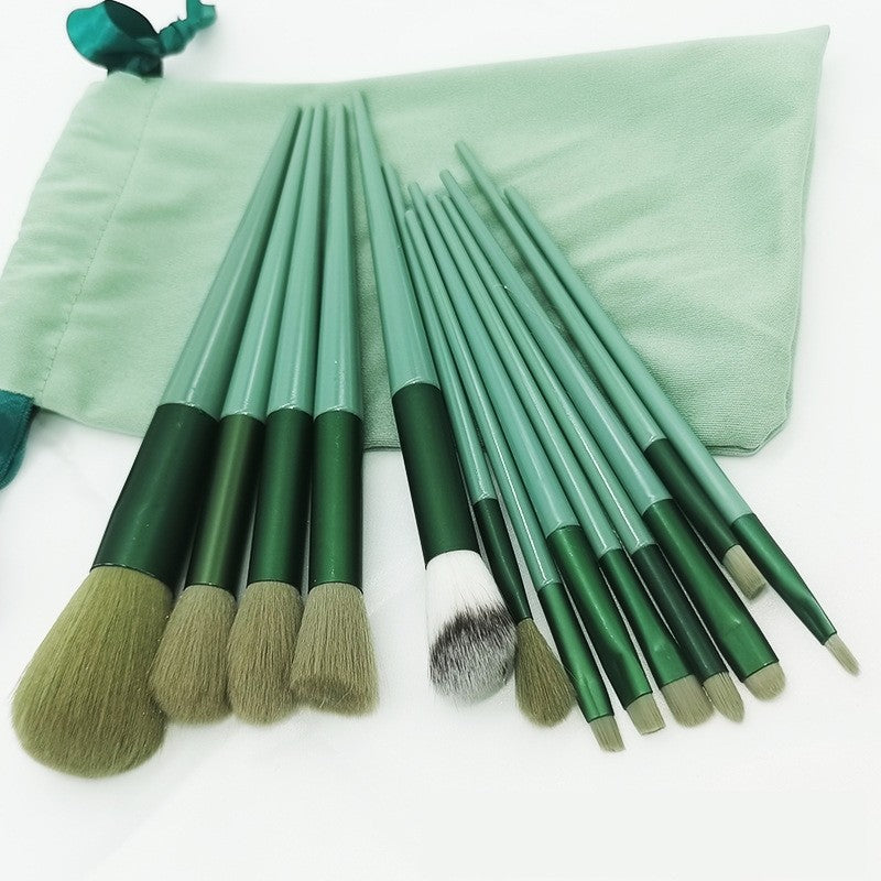 Set 13 Pensule Machiaj Profesionale, Kit Complet pentru Fond de Ten, Contur si Fard Pleoape, Fibre Ultra-Fine Super Soft, Maner Ergonomic, Verde