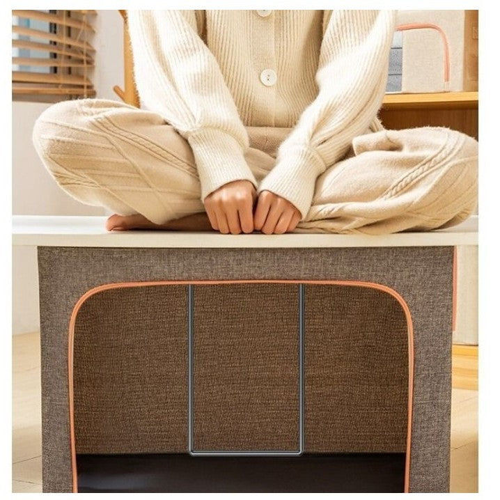 Cutie de Depozitare Pliabila, Organizator Haine si Jucarii cu Cadru Metalic, Material Impermeabil din Bumbac si In, 2 Ferestre si Fermoar Bidirectional, Gri, 24 L, 40x30x20 cm