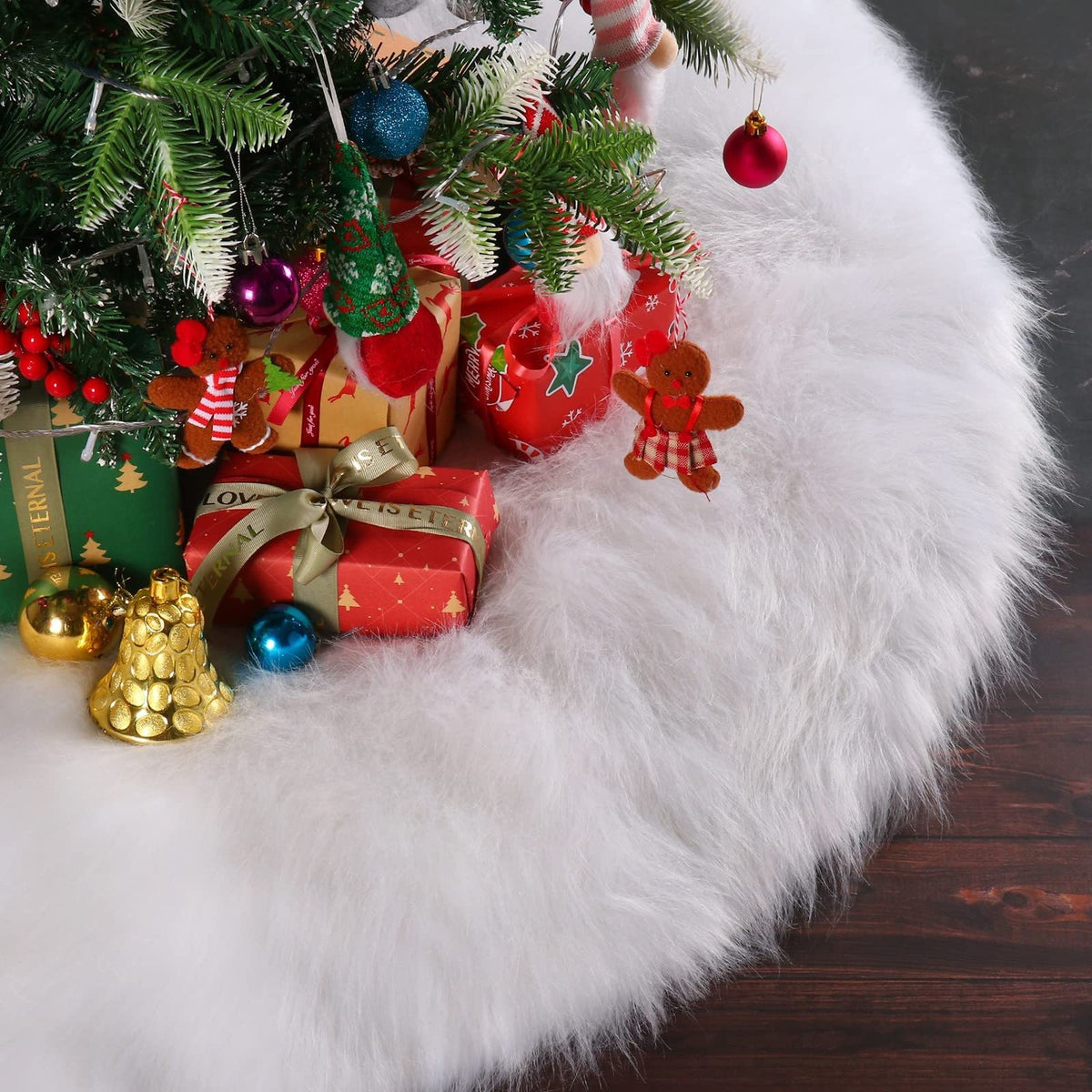 Covor pentru Brad de Craciun White Haipai, Protectie Podea, Blanita Artificiala, Diametru 90 cm, Grosime 4 cm, Alb