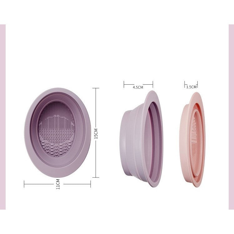 Bol Pentru Curatarea Pensulelor Si Bureteilor De Machiaj, Design Pliabil Cu Striatii Multiple, Silicon Rezistent, 14.5 x 11.5 cm, Mov