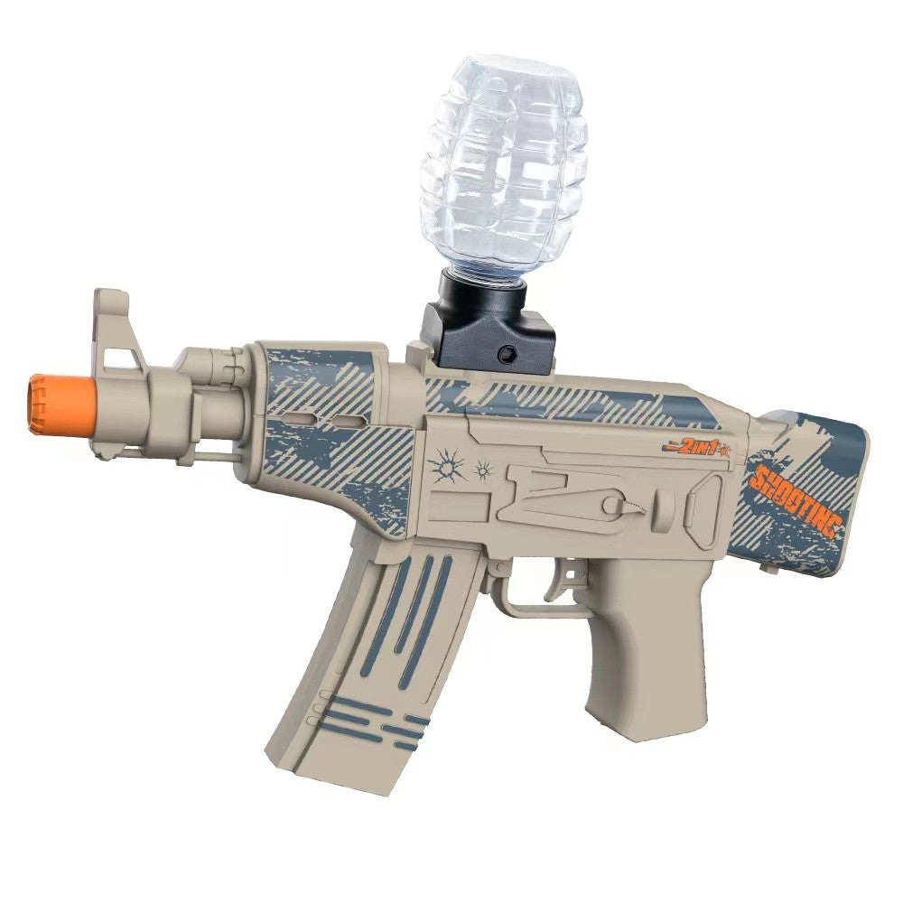 Mitraliera de Jucarie Electrica AK47, Pistol Blaster cu Bile de Gel si Tragere in Rafala, Plastic Dur, Include 5000 Bile si Ochelari de Protectie, 28x31 cm, Crem